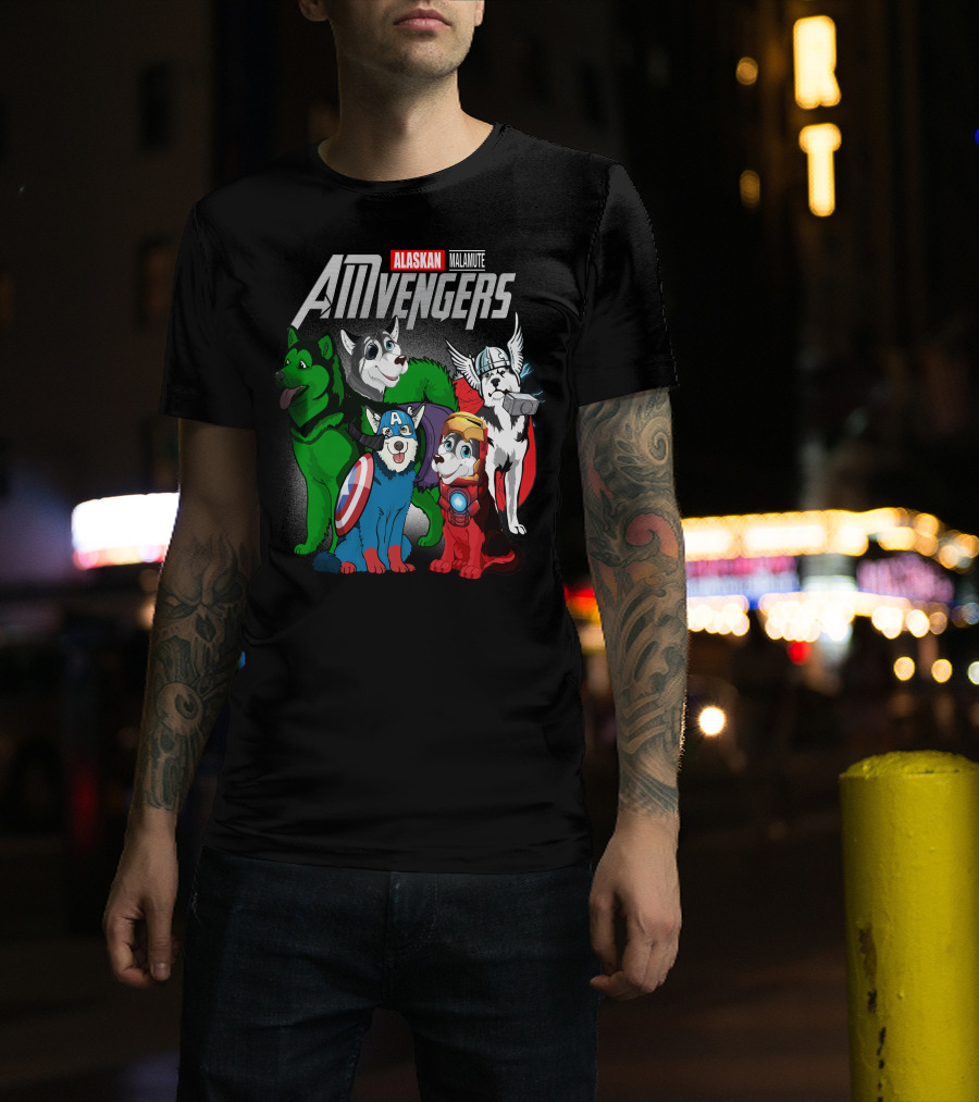 Alaskan Malamute AMvengers Superhero Dogs Assemble T-Shirt
