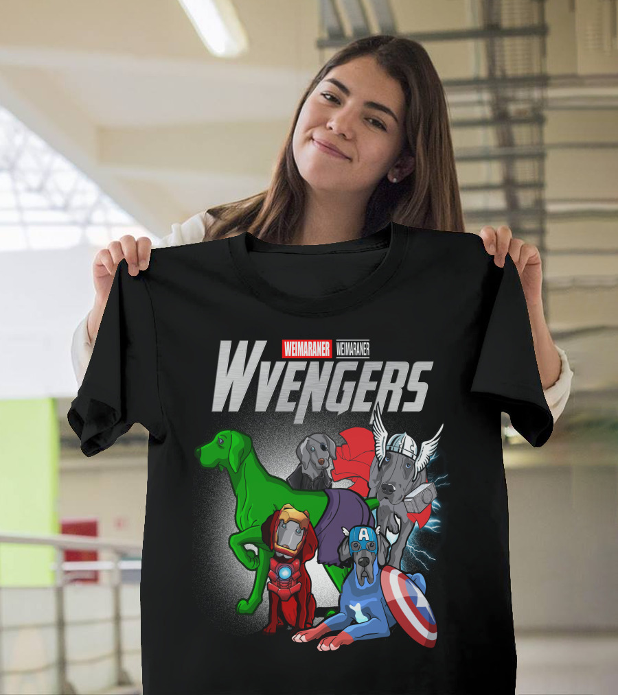 Weimaraner Wvengers Superhero Dog Group With Comic Elements T-Shirt