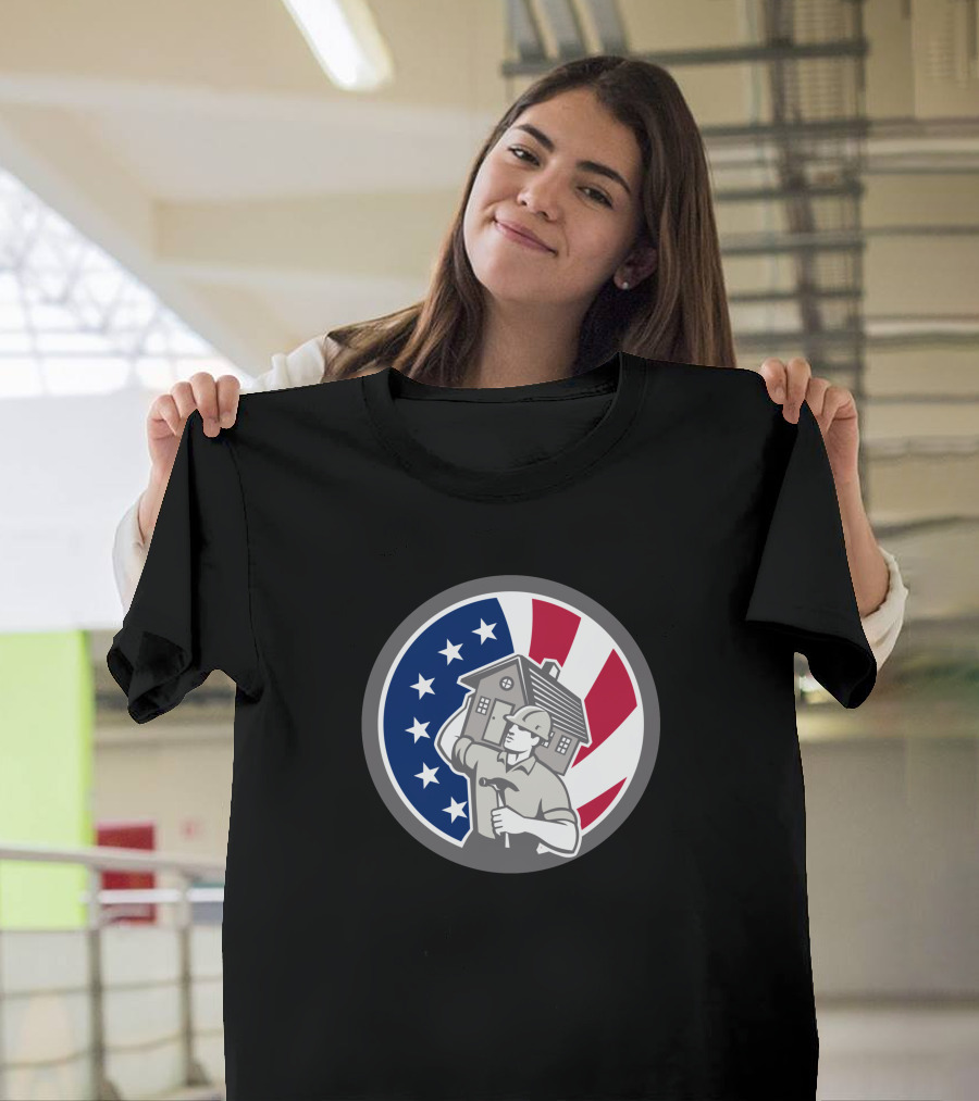 American Building Contractor USA Flag Home Construction Worker T-Shirt