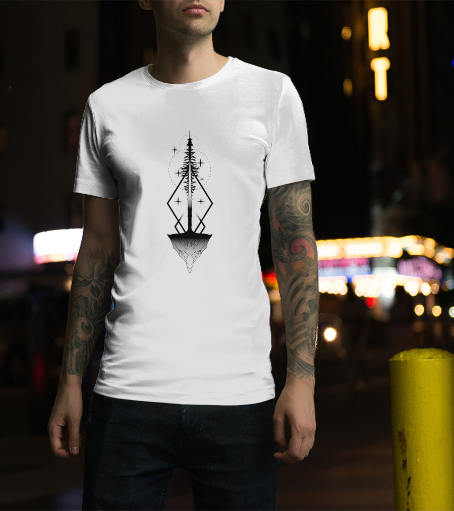 Ascension 384095 Floating Geometric Tree With Stars And Roots T-Shirt