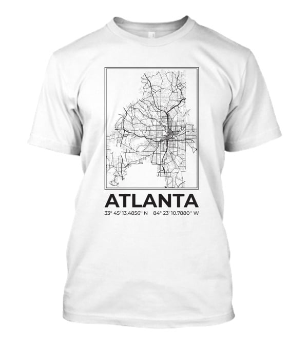 Atlanta Minimalist Map Light Edition Coordinates 33° 45' 18.695 N 84° 23' 13.7808 W T-Shirt