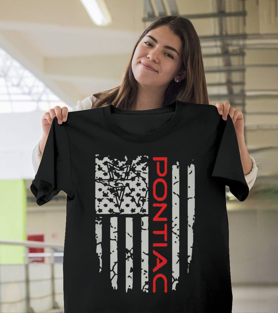 Pontiac Distressed American Flag with Firebird Emblem T-Shirt