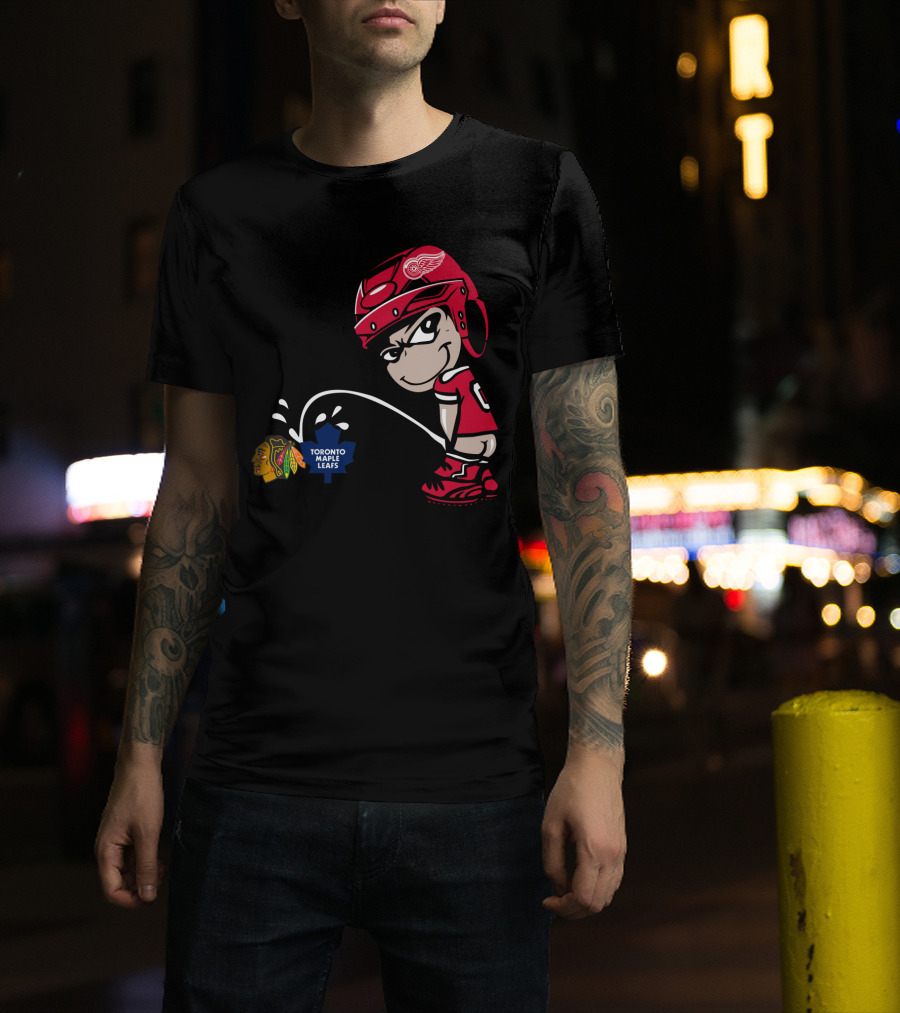Detroit Red Wings Maple Leafs Blackhawks Hockey Rivalry Cartoon T-Shirt
