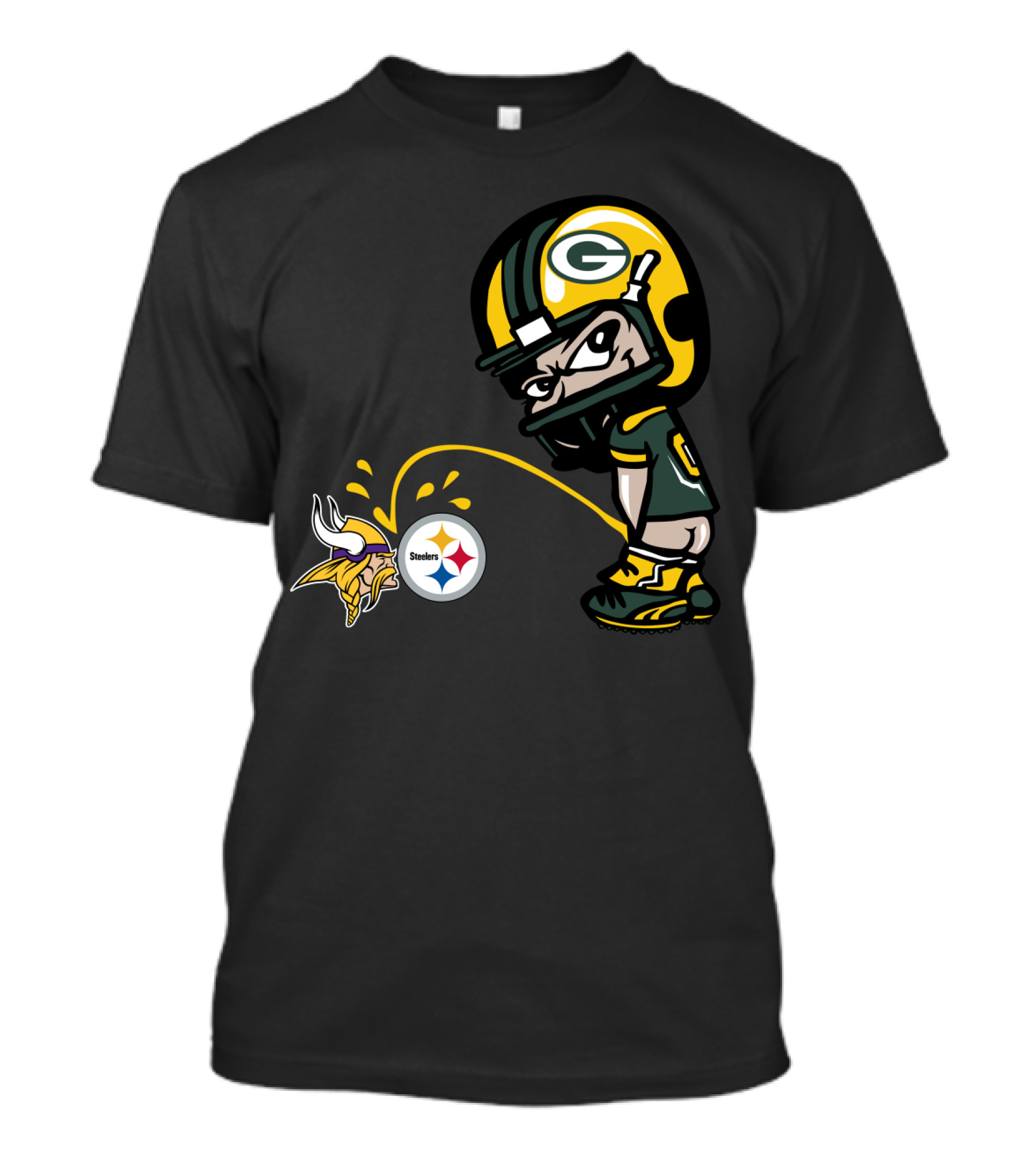 Green Bay Packers Player Taunting Vikings And Steelers Logos T-Shirt