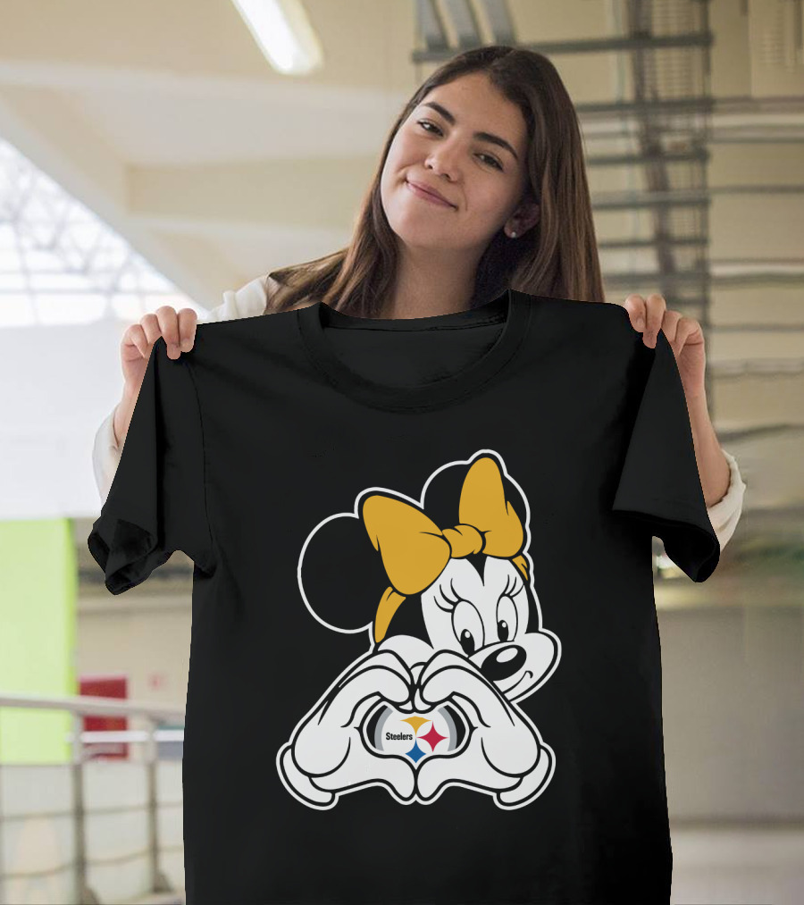 Minnie Mouse Pittsburgh Steelers Heart Gesture Fan Symbol T-Shirt