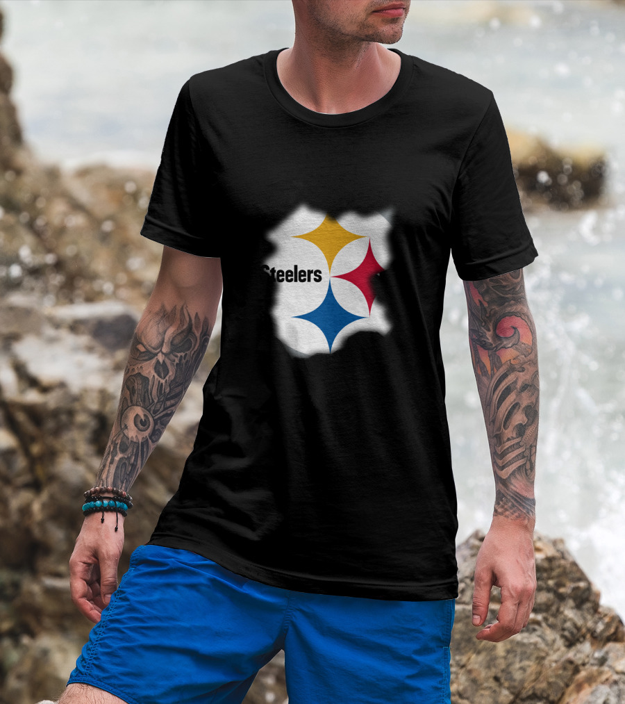 Pittsburgh Steelers Burst Design With Iconic Logo And Black T-Shirt