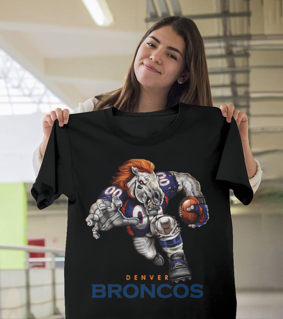 Denver Broncos Aggressive Mascot Football Action T-Shirt