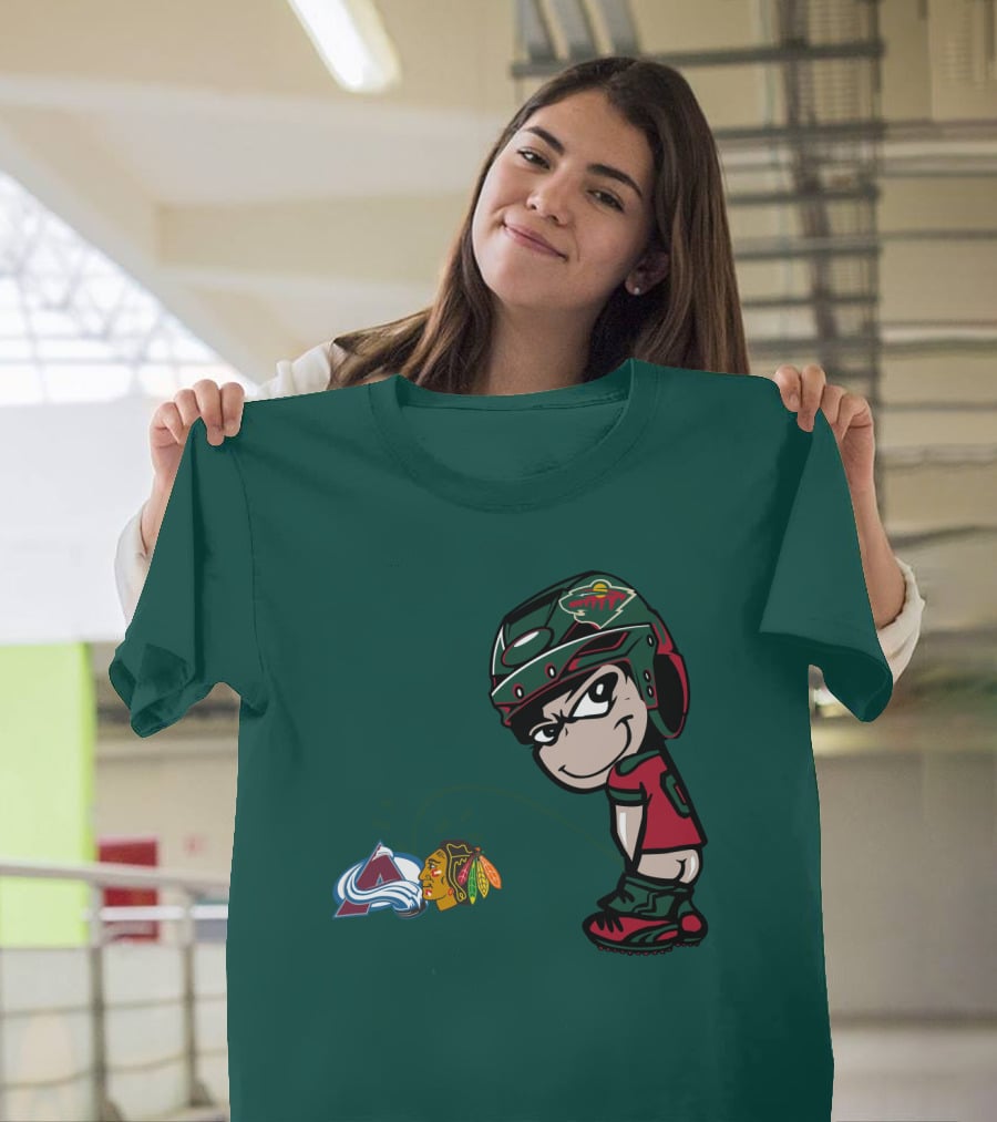 Minnesota Wild Hockey Team Rivalry With Chicago And Colorado Logos T-Shirt
