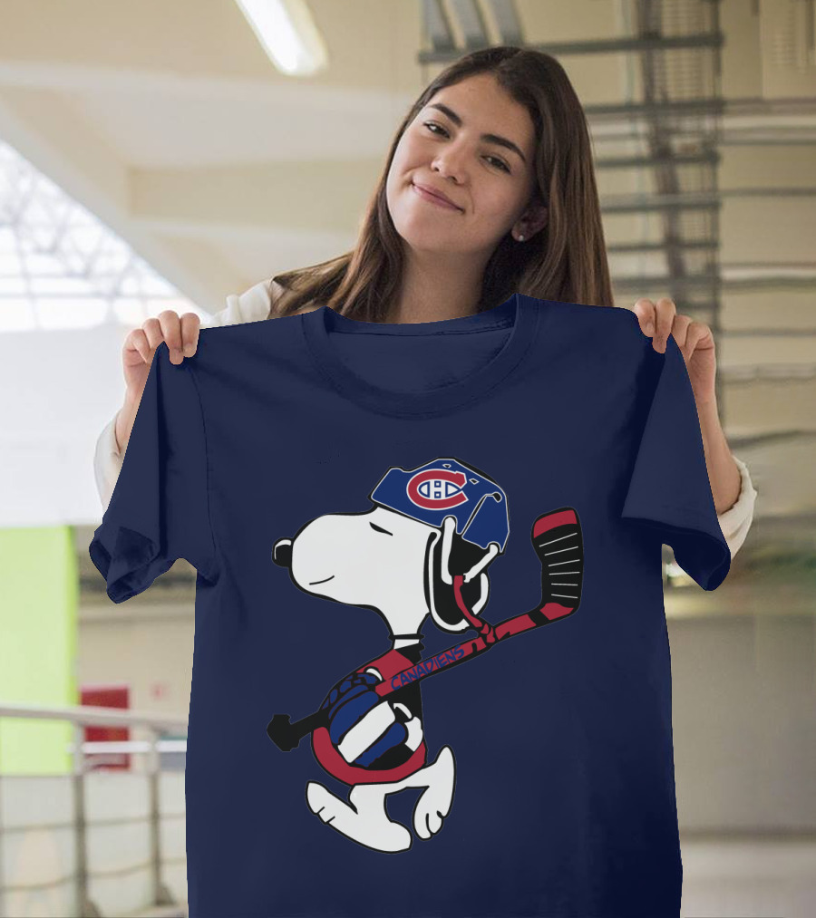 Snoopy Montreal Canadiens Hockey Helmet And Stick T-Shirt