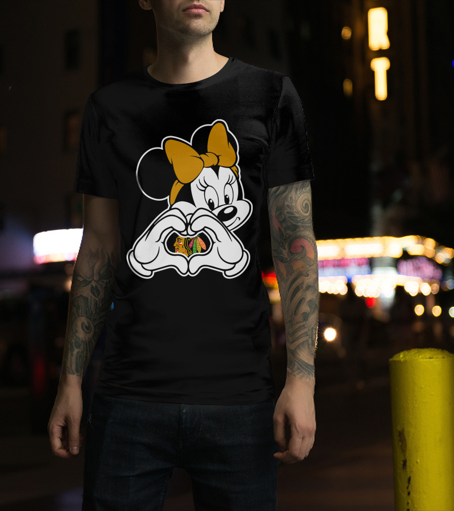 Blackhawks Minnie Mouse Heart Hands T-Shirt