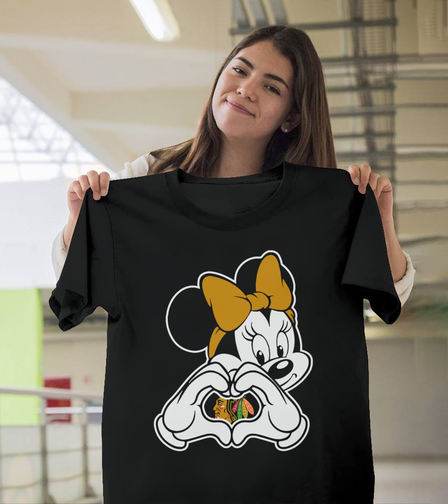 Blackhawks Minnie Mouse Heart Hands T-Shirt