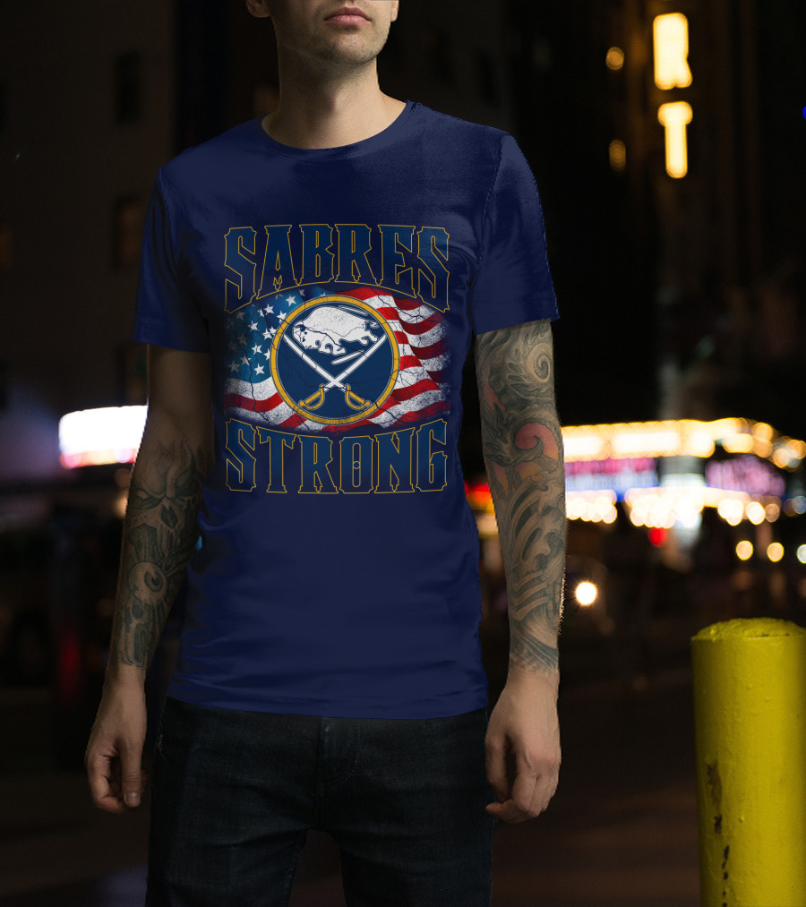 Sabres Strong Buffalo American Flag Hockey T-Shirt