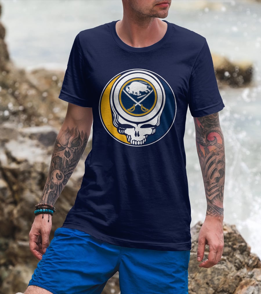 Buffalo Sabres Skull Logo Crossing Hockey Sticks And Circle T-Shirt