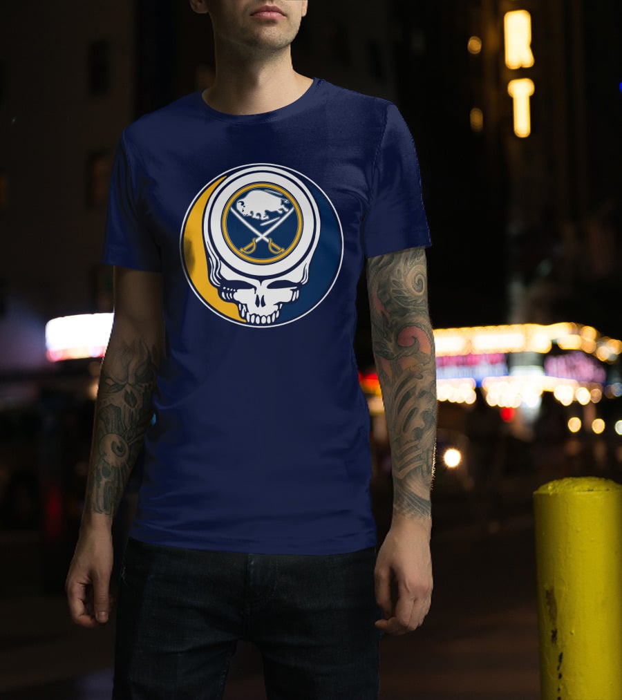 Buffalo Sabres Skull Logo Crossing Hockey Sticks And Circle T-Shirt