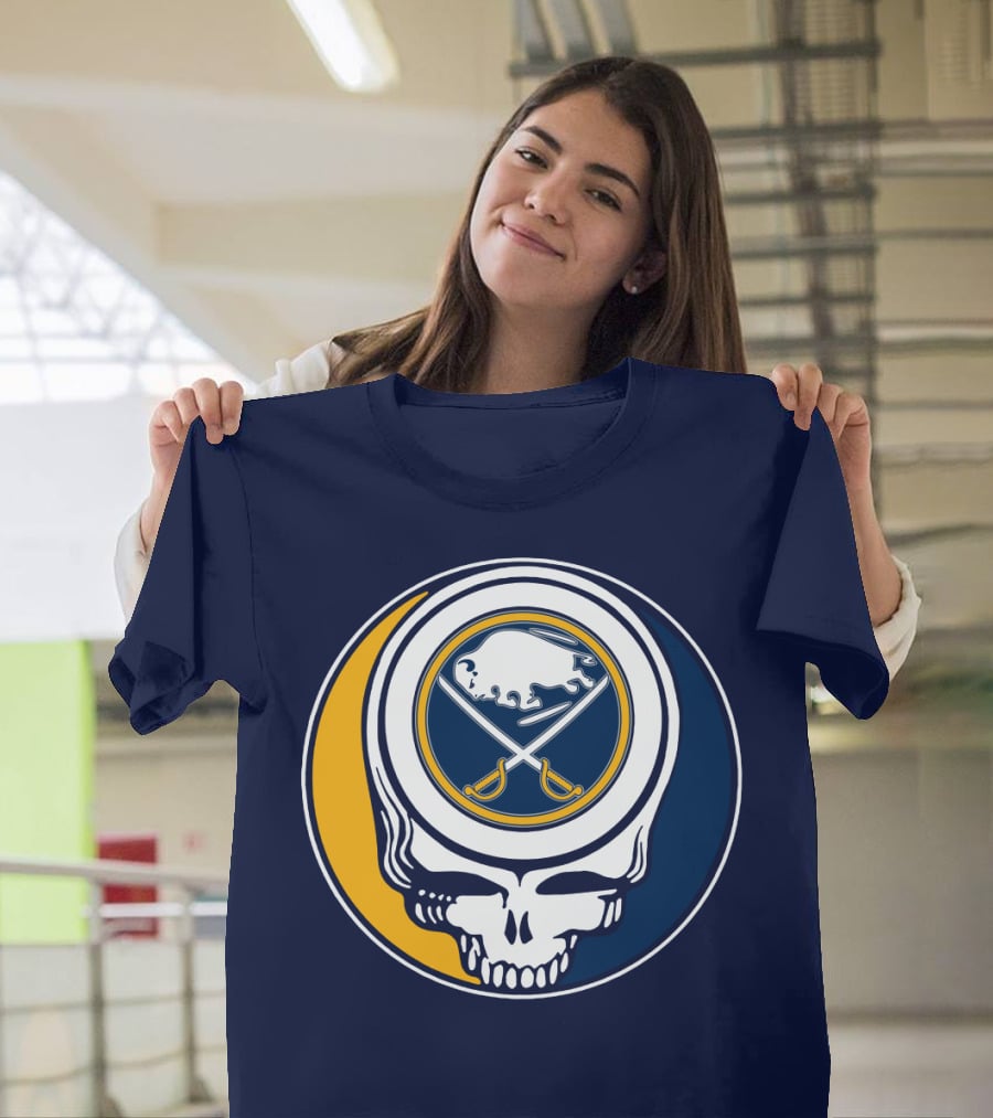 Buffalo Sabres Skull Logo Crossing Hockey Sticks And Circle T-Shirt