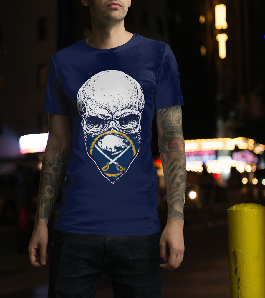 Buffalo Sabres Skull Mask Emblem With Crossed Sabres And Buffalo Silhouette T-Shirt