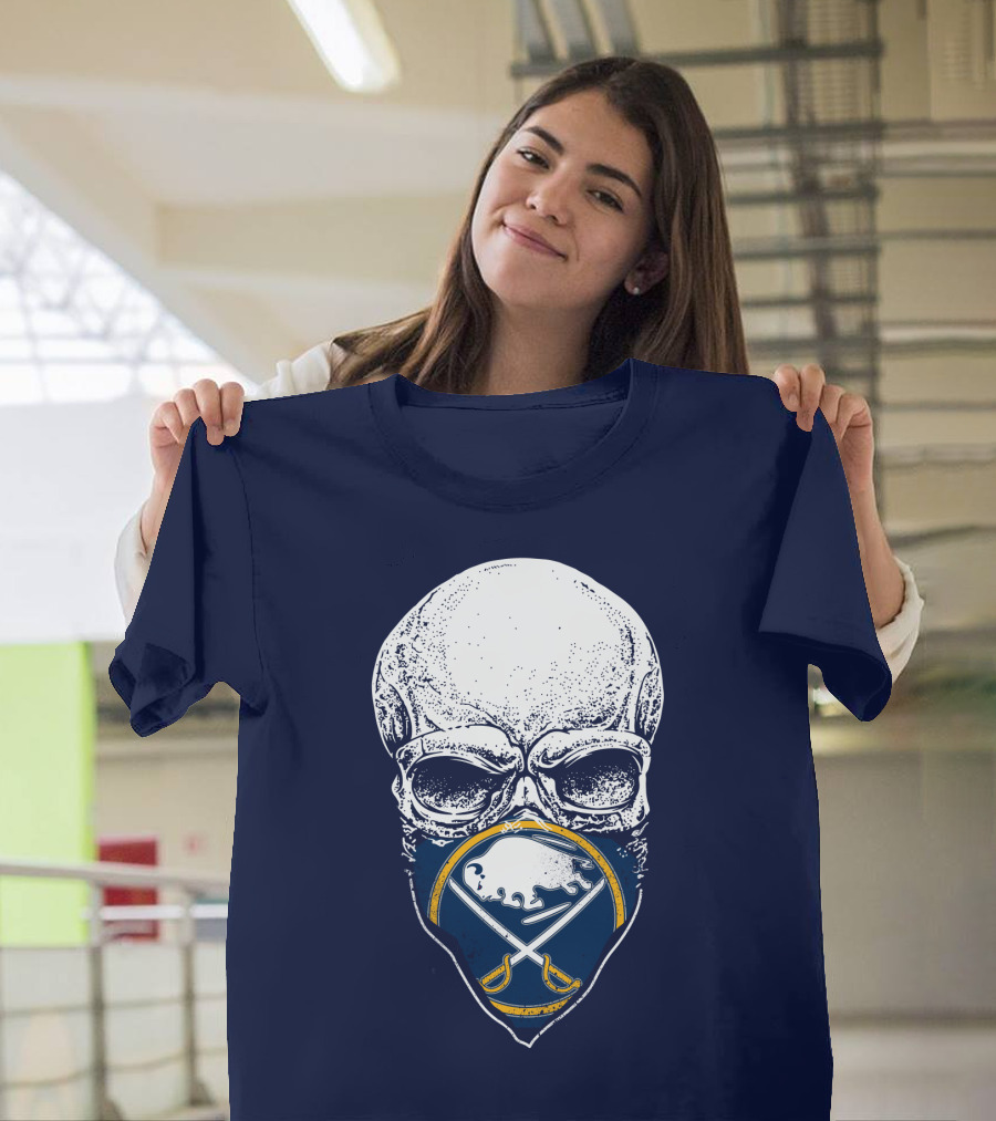 Buffalo Sabres Skull Mask Emblem With Crossed Sabres And Buffalo Silhouette T-Shirt