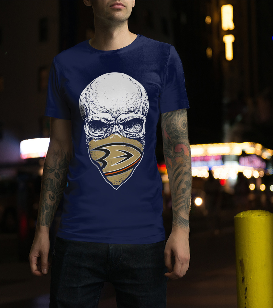 Anaheim Ducks Skull With Team Logo Mask T-Shirt