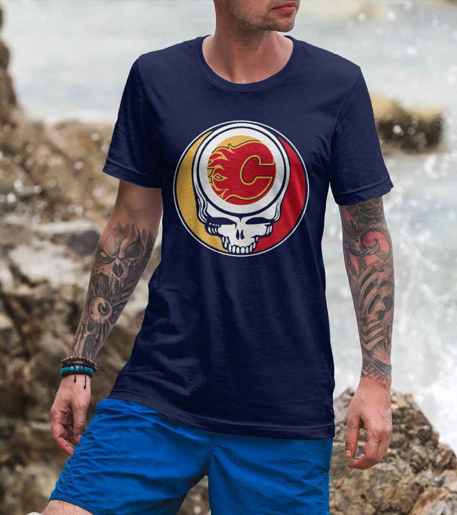 Calgary Flames Grateful Dead Skull Logo Fan Merchandise T-Shirt