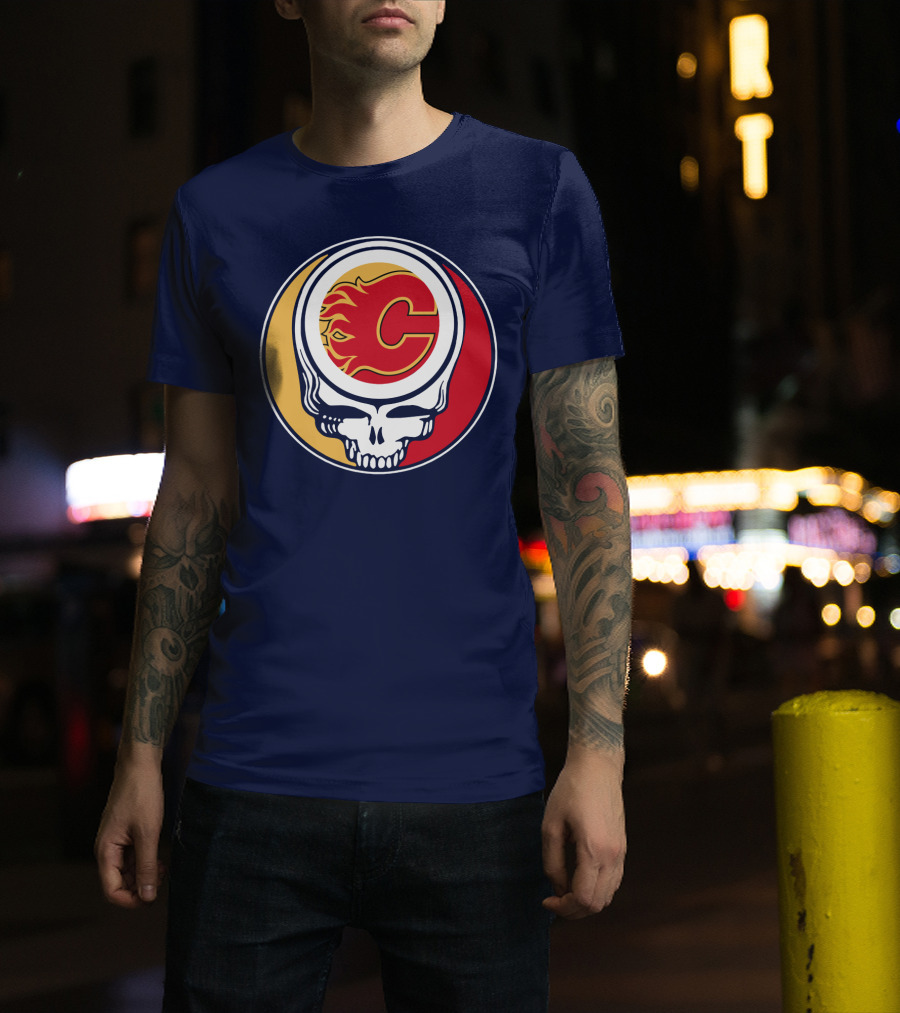 Calgary Flames Grateful Dead Skull Logo Fan Merchandise T-Shirt