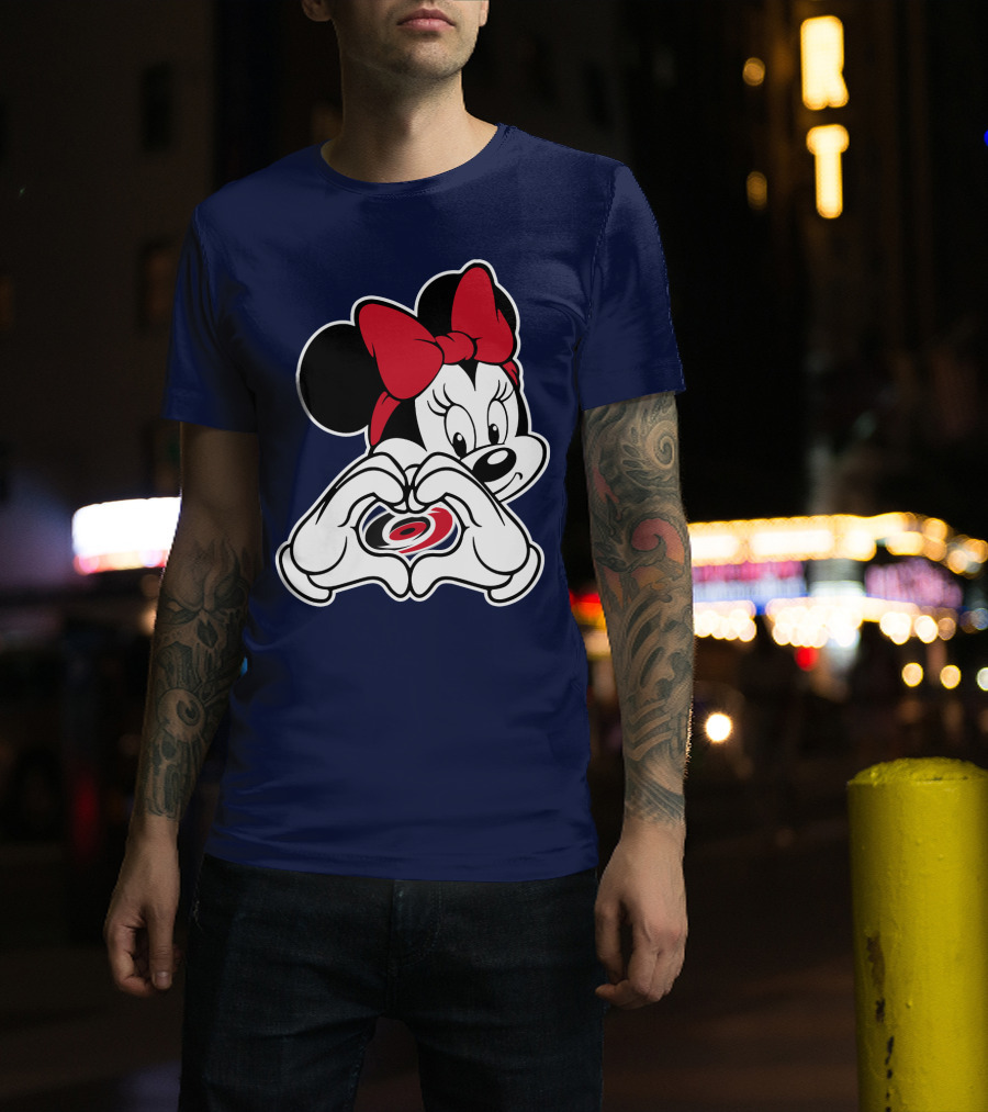Carolina Hurricanes Minnie Mouse Heart Hands T-Shirt