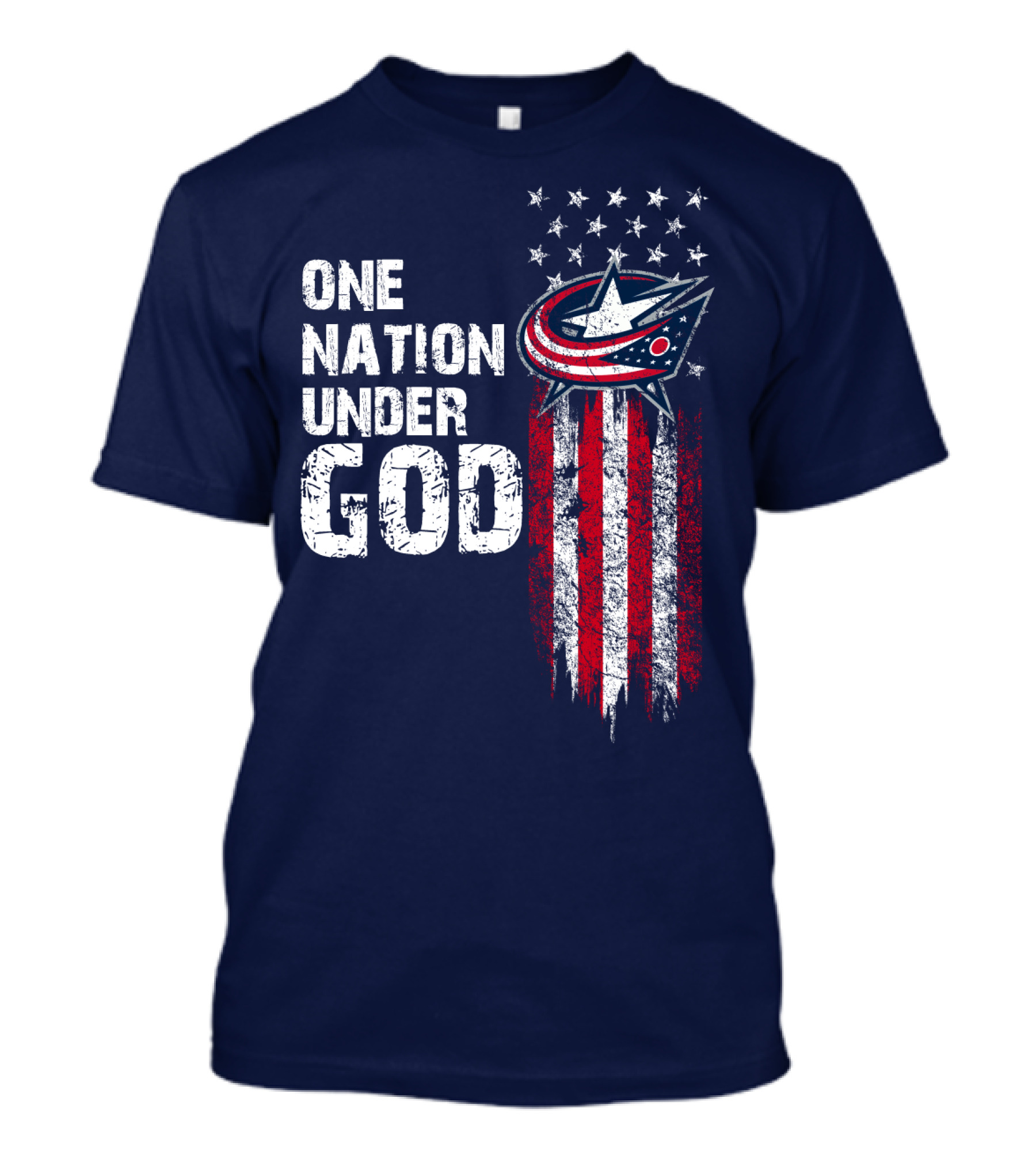 One Nation Under God Columbus Blue Jackets Flag Stars And Stripes T-Shirt