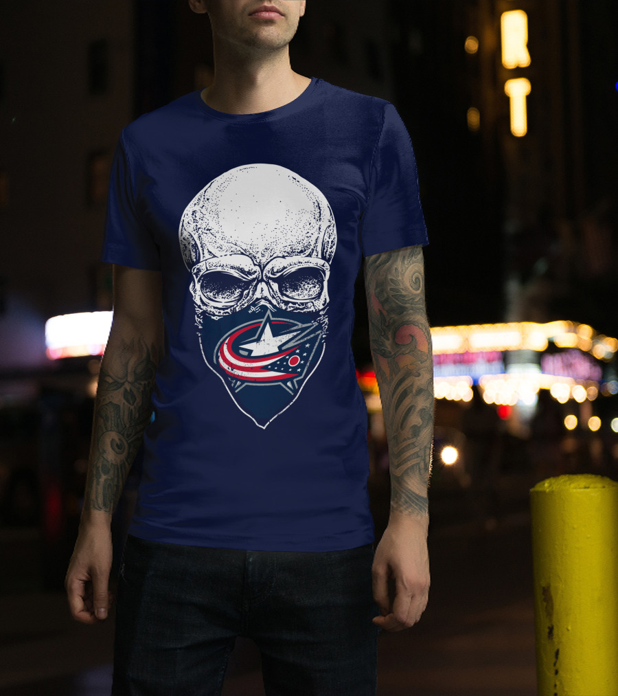 Columbus Blue Jackets Skull Bandana T-Shirt