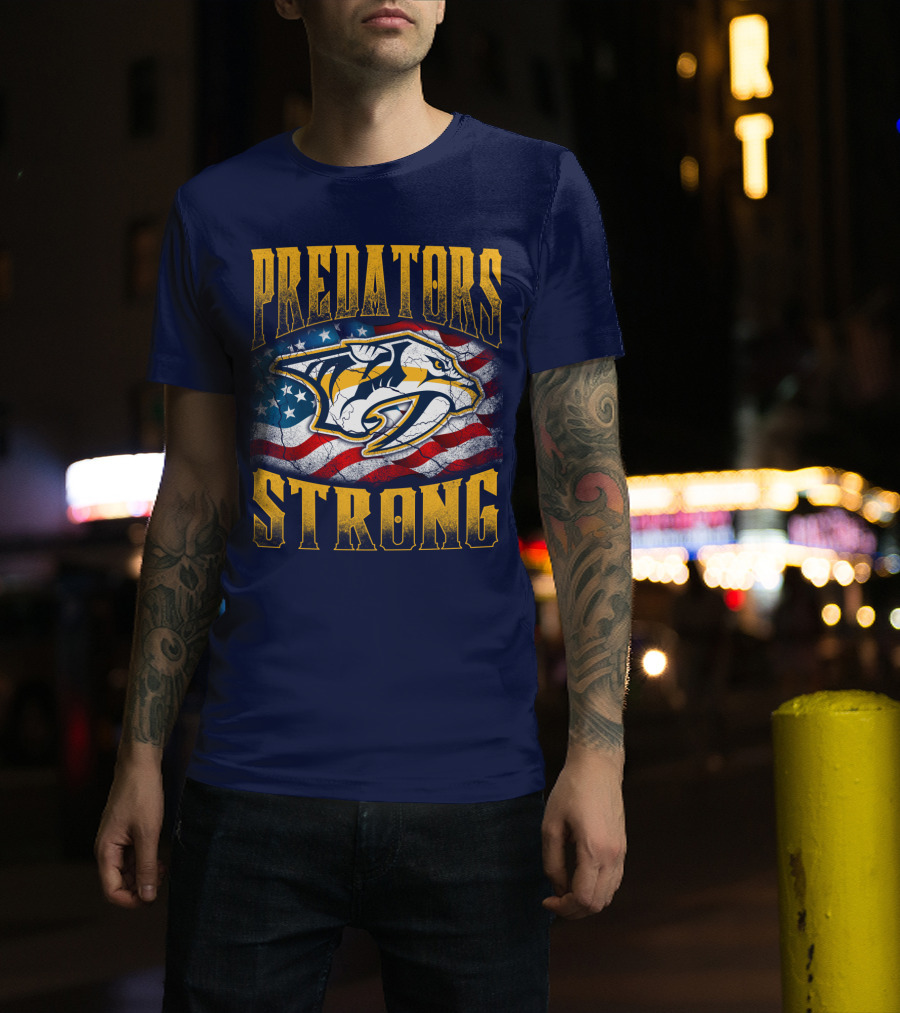 Predators Strong American Flag Nashville Predators T-Shirt