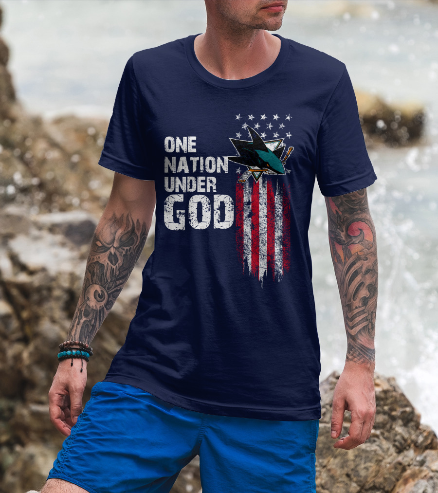 One Nation Under God San Jose Sharks American Flag Stars T-Shirt