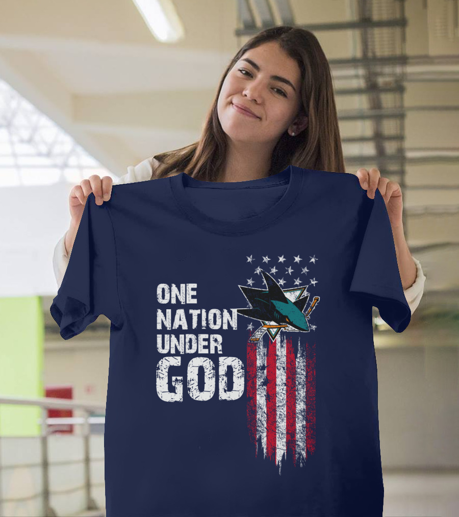 One Nation Under God San Jose Sharks American Flag Stars T-Shirt