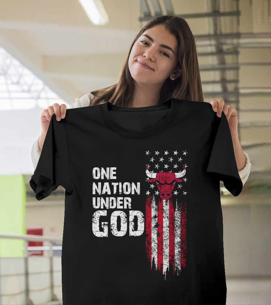 One Nation Under God Chicago Bulls American Flag Stars Stripes T-Shirt