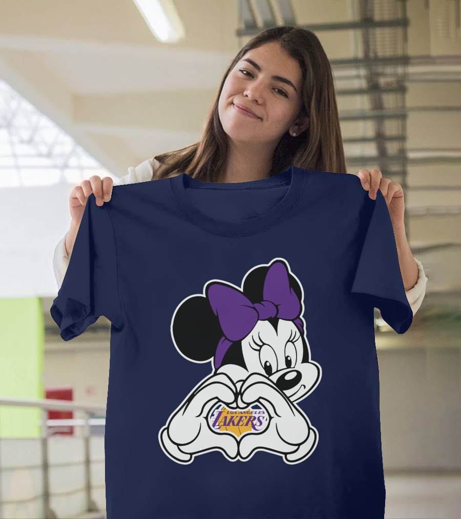 Minnie Mouse Heart Hands Los Angeles Lakers Purple Bow T-Shirt