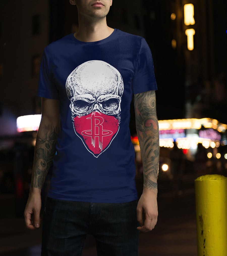 Houston Rockets Skull Logo Face Mask T-Shirt