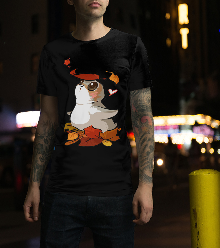 Porg With Autumn Leaves And Heart T-Shirt