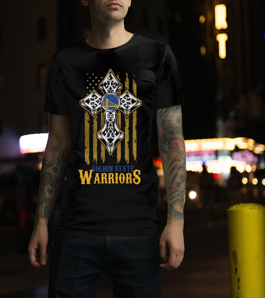 Golden State Warriors Cross With American Flag T-Shirt