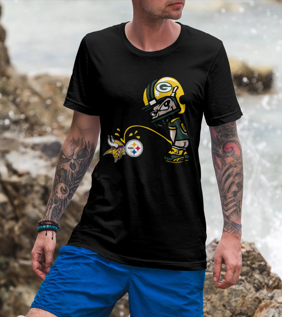 Green Bay Packers Rivalry Humor With Vikings And Steelers Logos T-Shirt