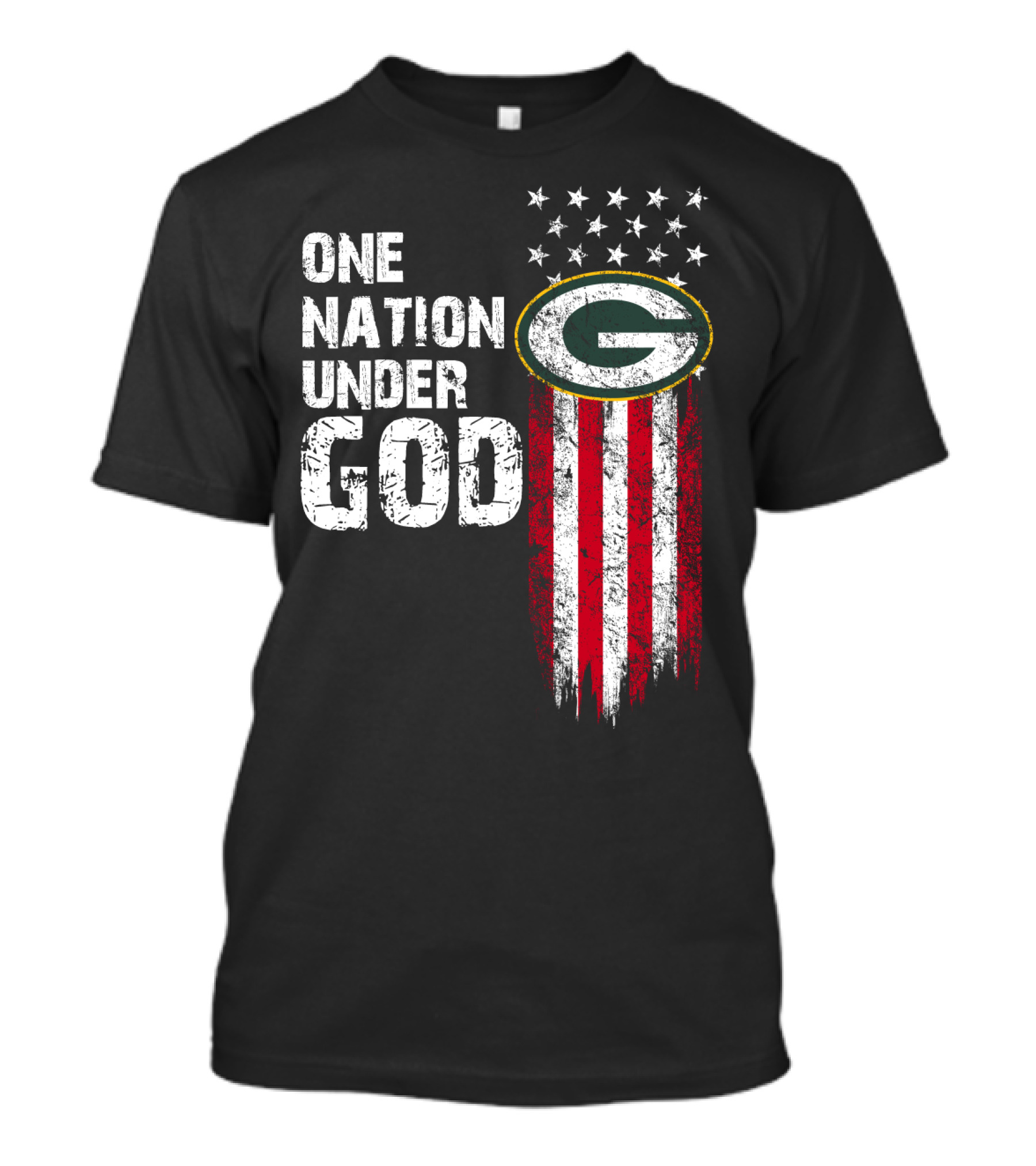 One Nation Under God Green Bay Packers American Flag Stars T-Shirt
