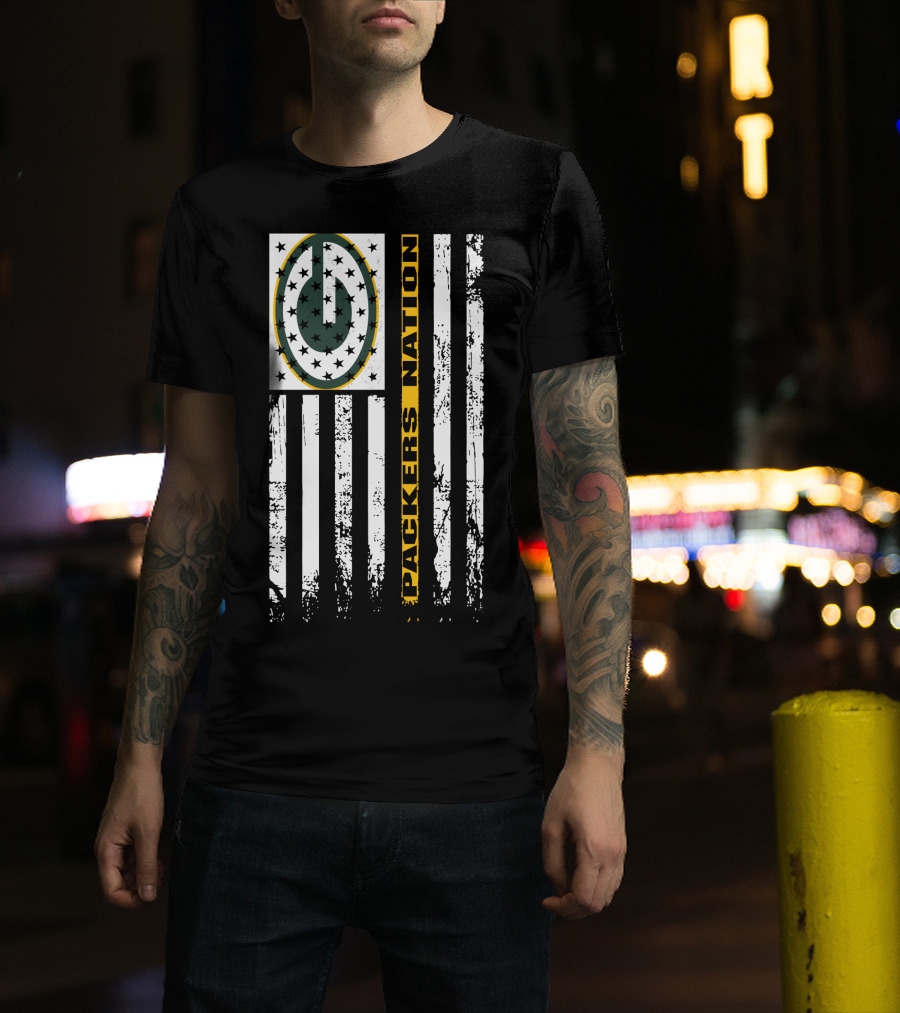Green Bay Packers Nation Flag Distressed Style T-Shirt