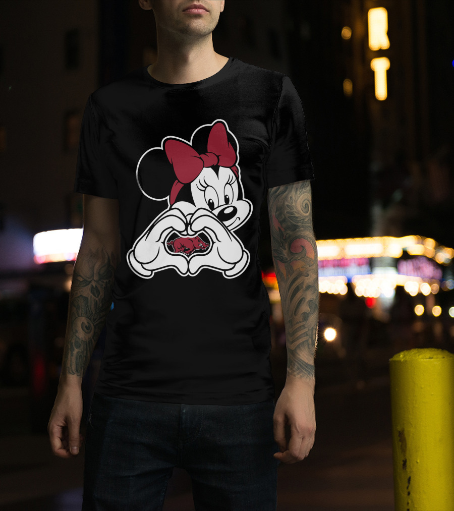 Minnie Mouse Heart Hands Arkansas Razorbacks T-Shirt