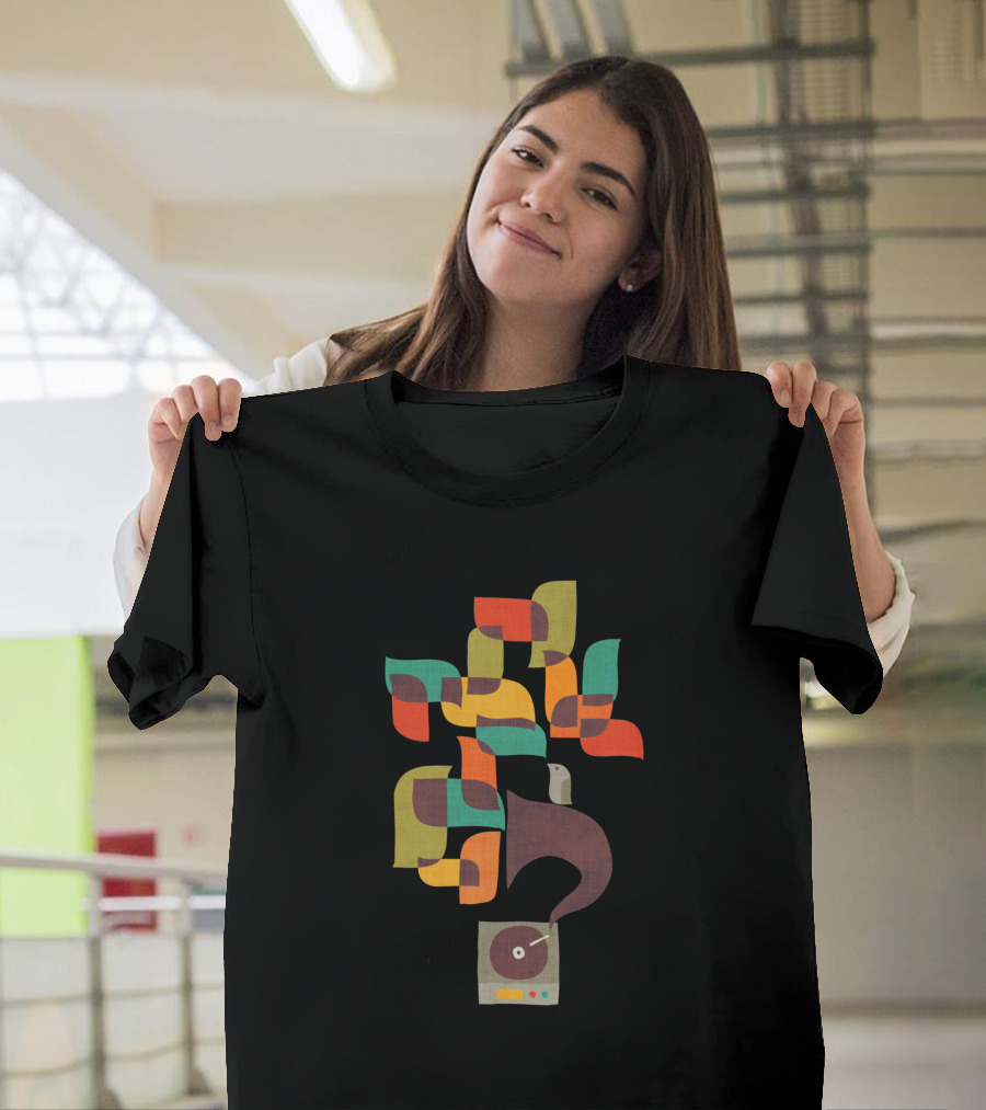 Retro Jazz Record Player With Colorful Musical Notes T-Shirt