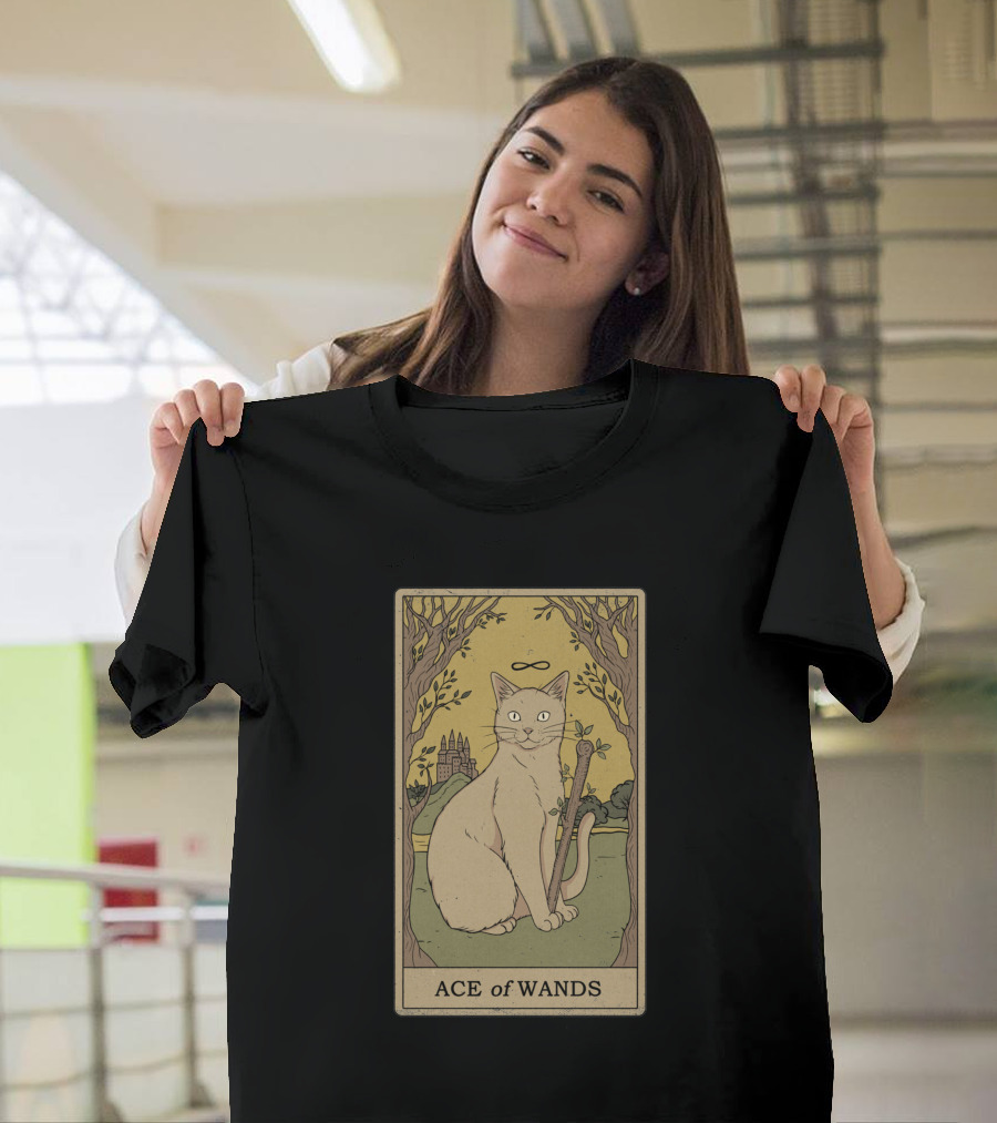 Ace of Wands Tarot Cat with Infinity Symbol and Castle T-Shirt