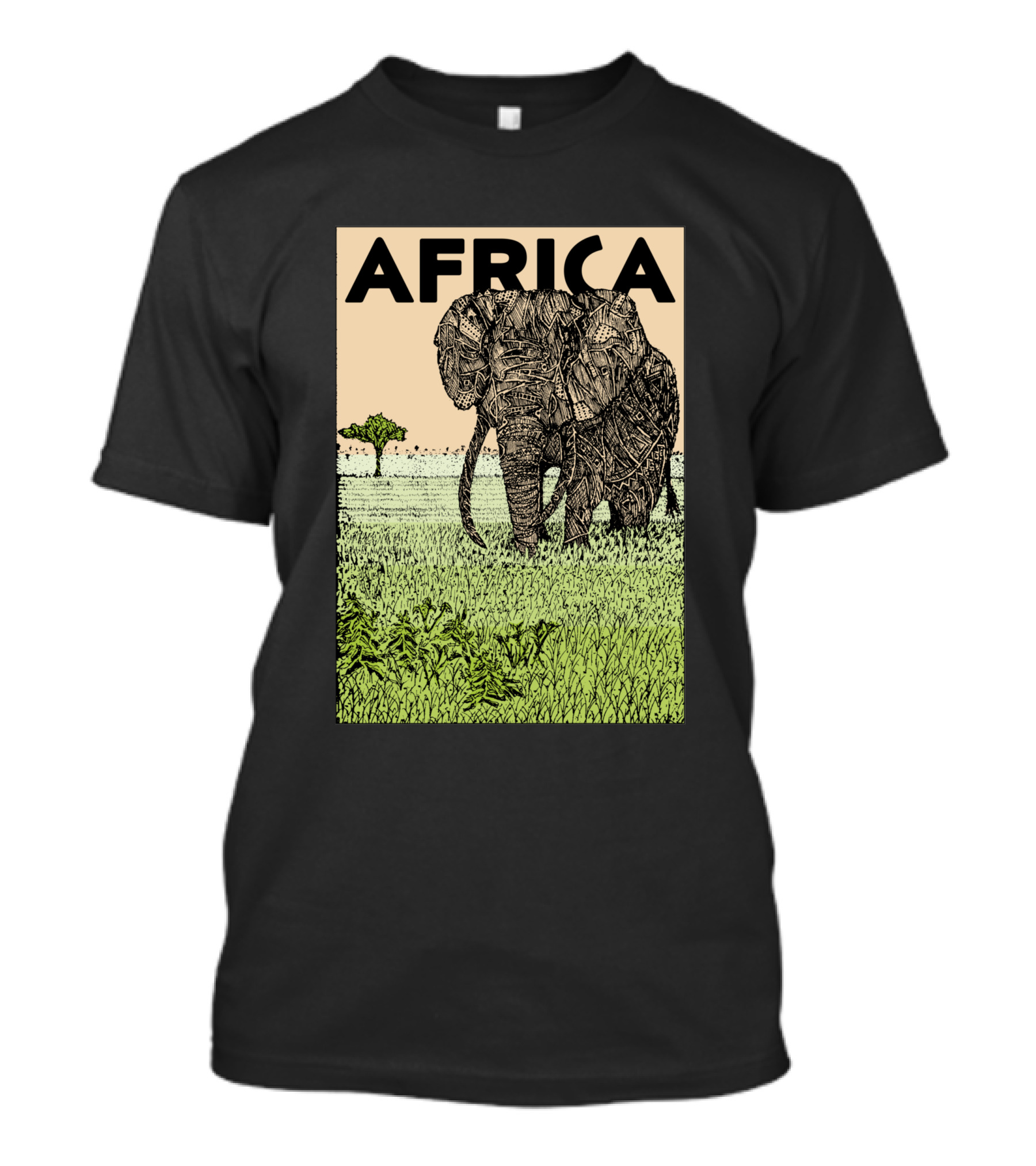 AFRICA African Elephant In Grassland With Tree T-Shirt