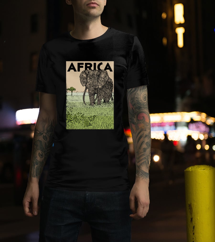 AFRICA African Elephant In Grassland With Tree T-Shirt
