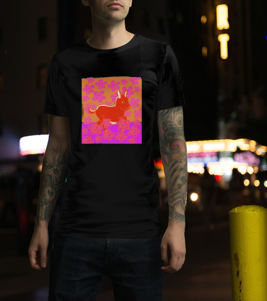 Baby Donkey In A Field Of Bright Pink Orange Flowers 1170477 T-Shirt