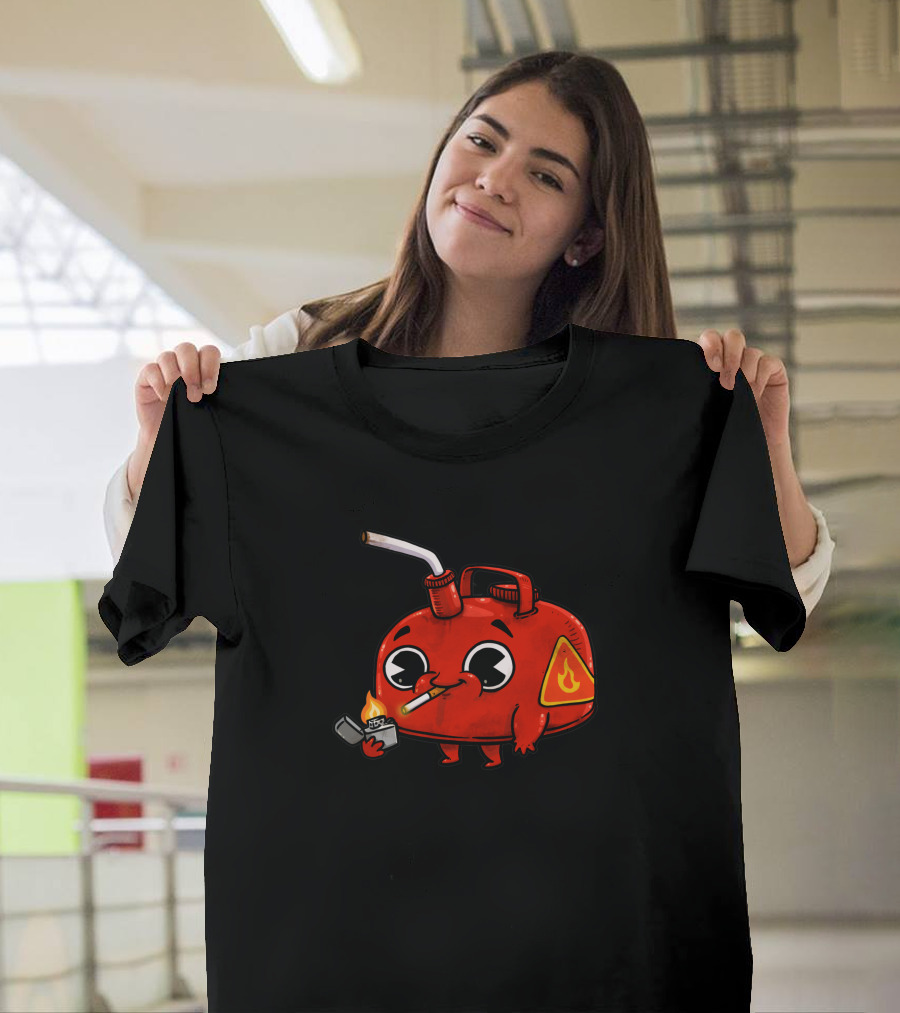 Bad Gas 917017 Red Gas Can Smoking with Lighter and Flame T-Shirt