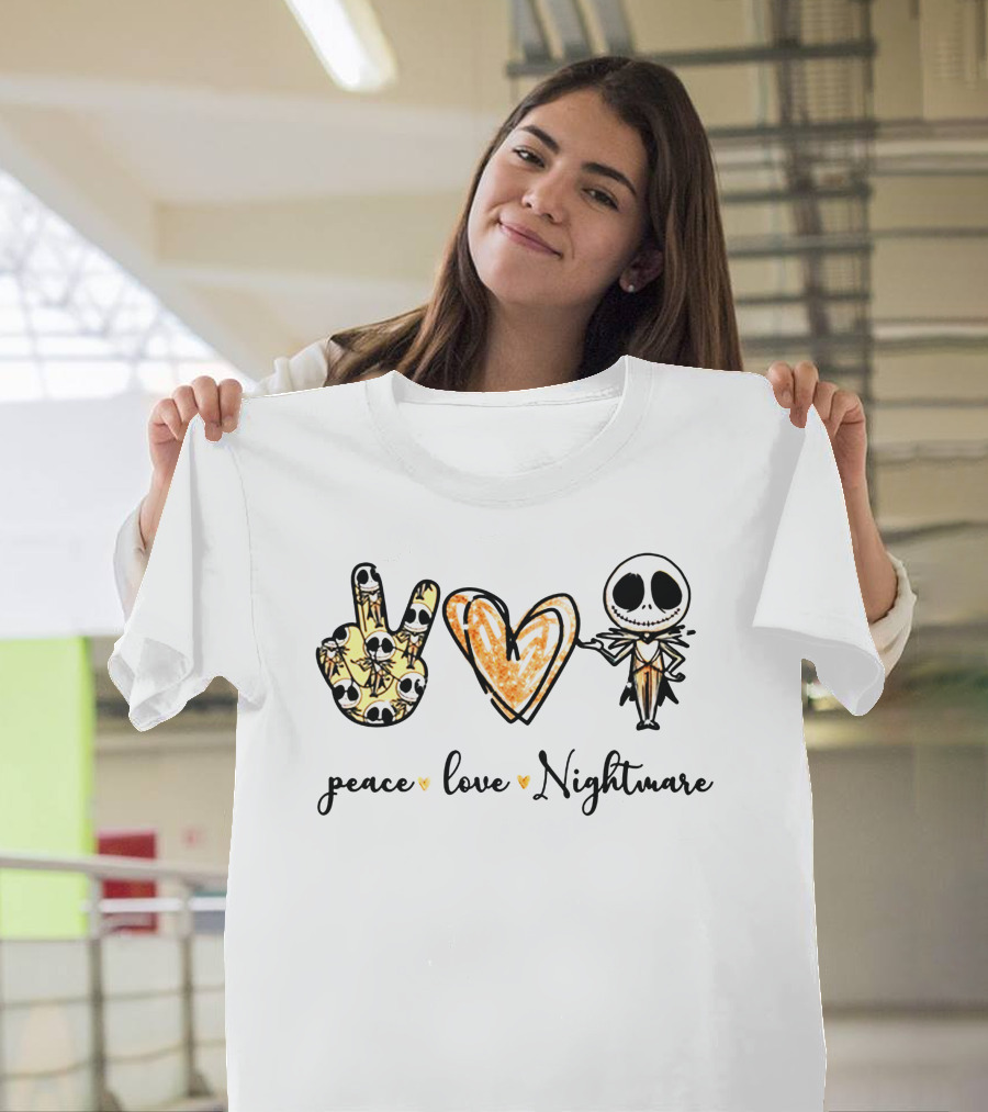 Peace Love Nightmare Skellington Halloween Icons T-Shirt