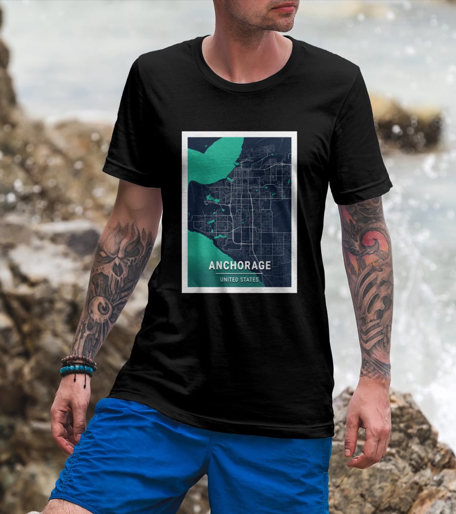Anchorage United States Blue Dark City Map T-Shirt