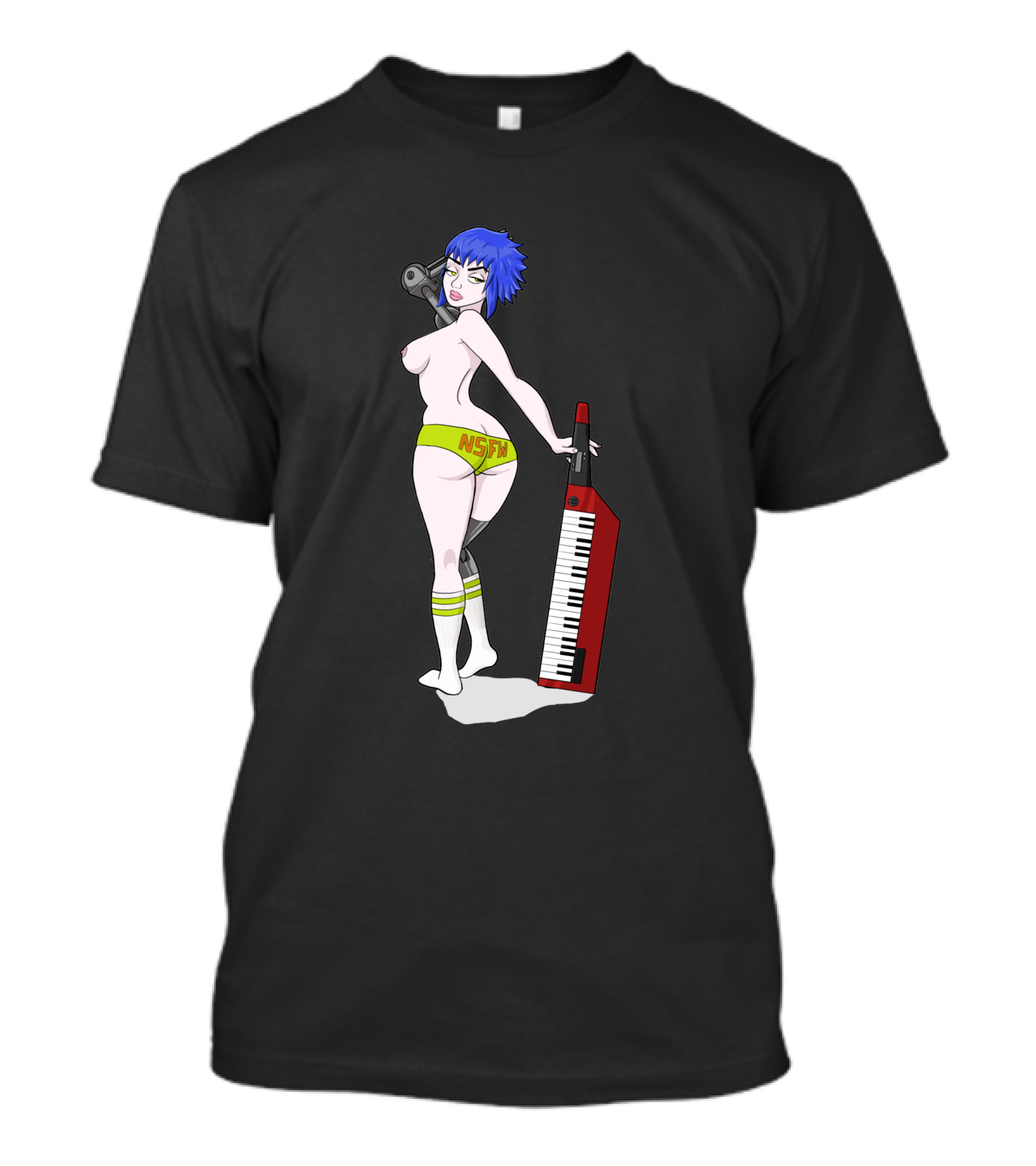 Anne Top Down 1384413 NSFW Keyboard Girl With Blue Hair And Yellow Shorts T-Shirt