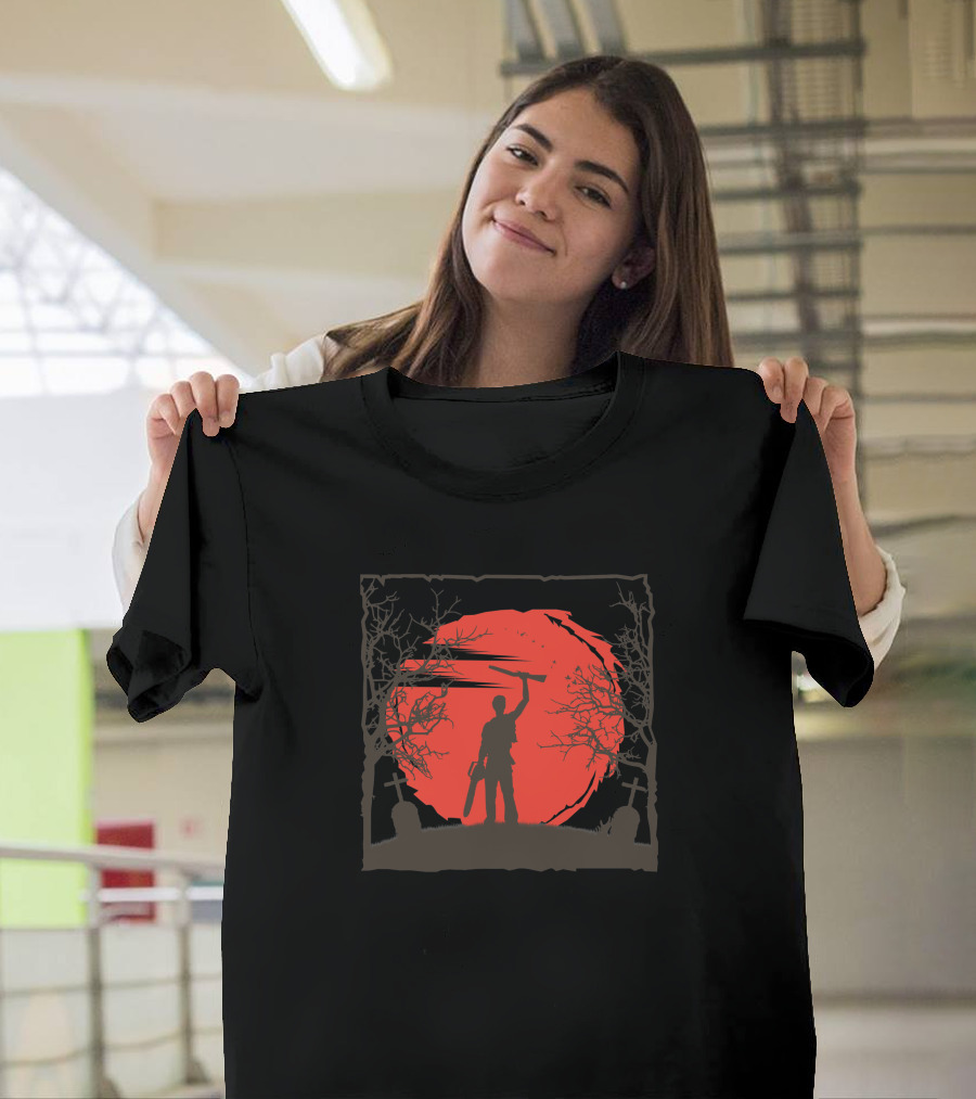Ash Williams Chainsaw Graveyard Red Moon T-Shirt