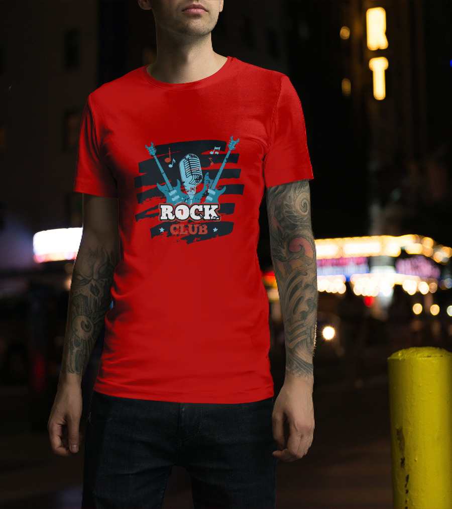 Rock Club Microphone And Guitars For Rock And Roll Hip Hop Rock Music T-Shirt